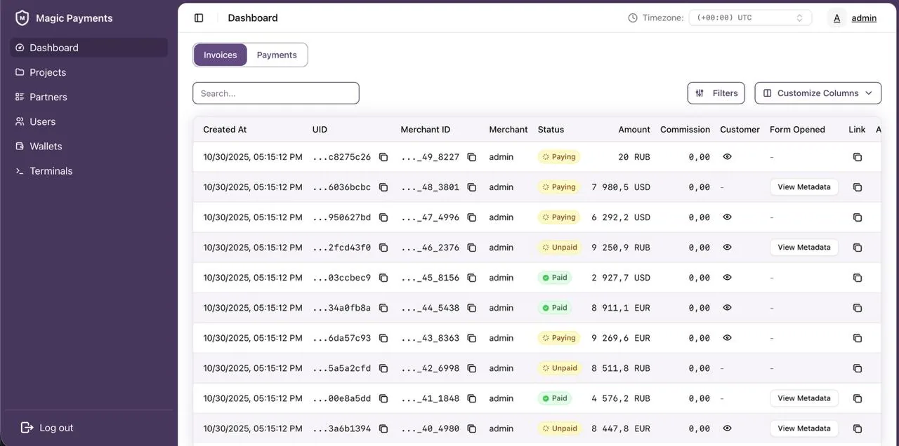 Fintech Backoffice System dashboard