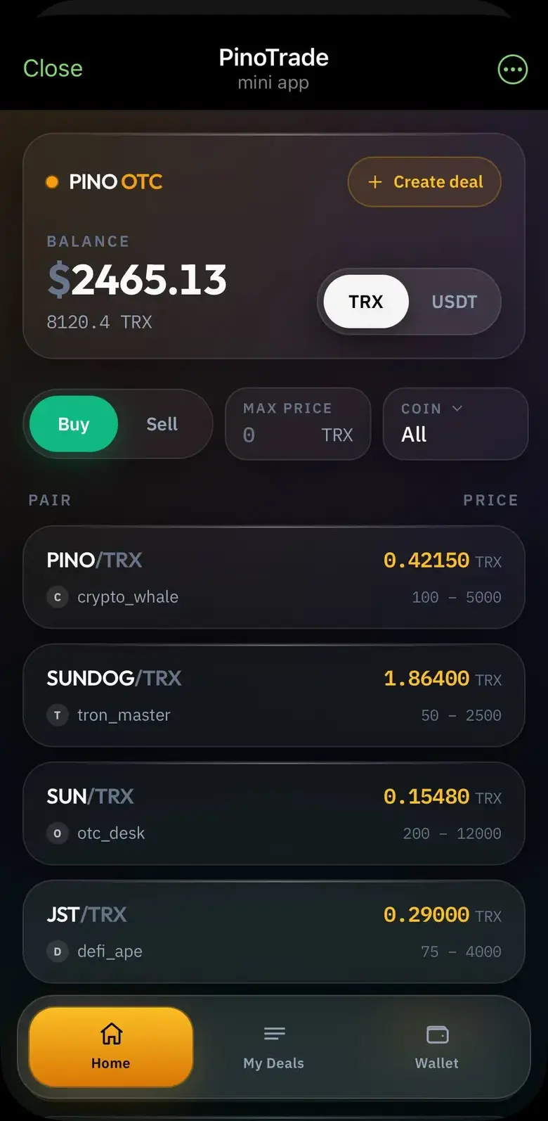 PinoTrade — screen 1