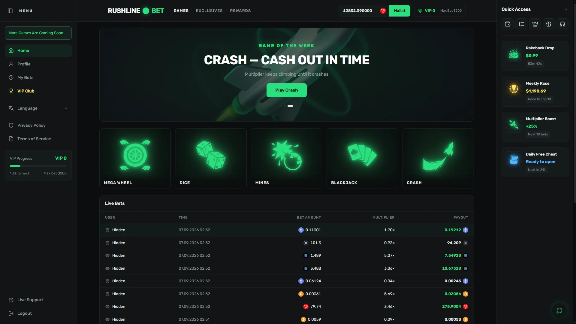 Rushline Bet — screen 1