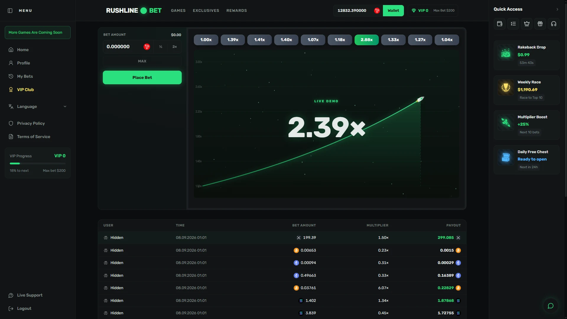 Rushline Bet — screen 2
