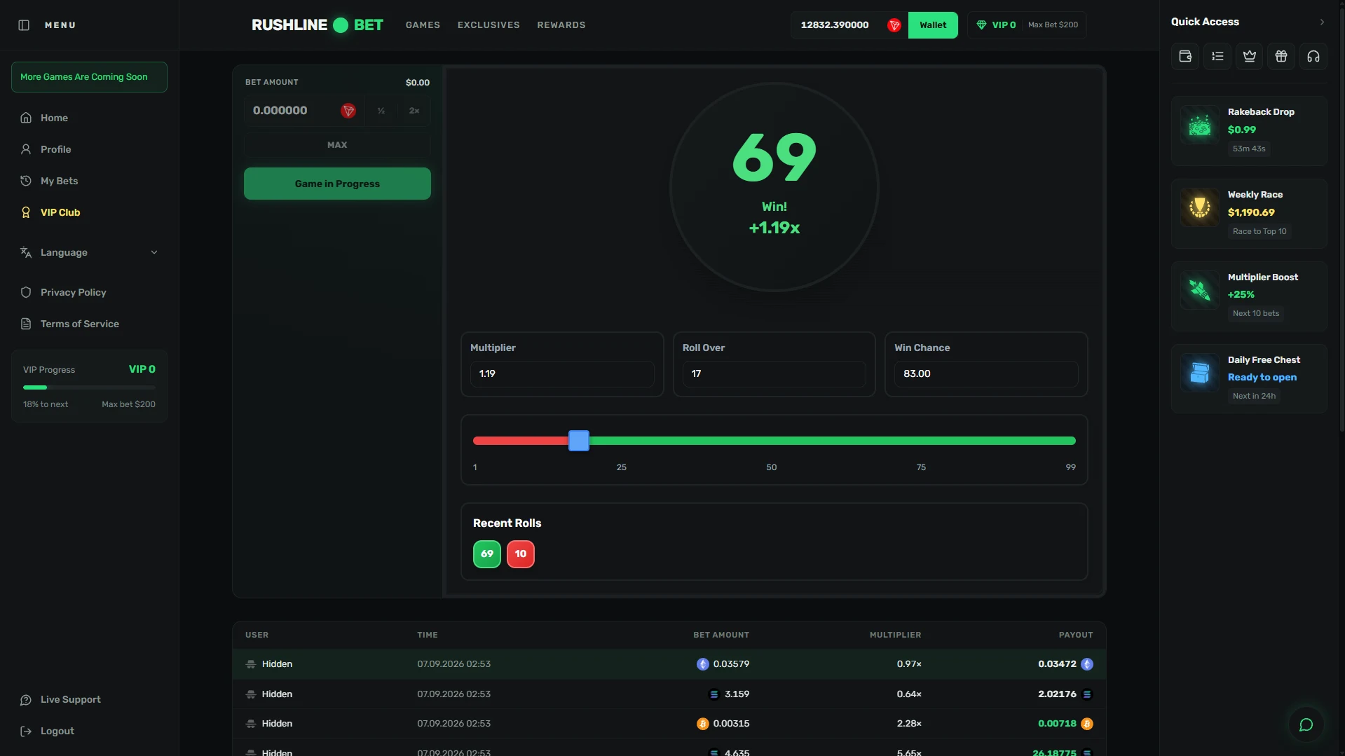 Rushline Bet — screen 3
